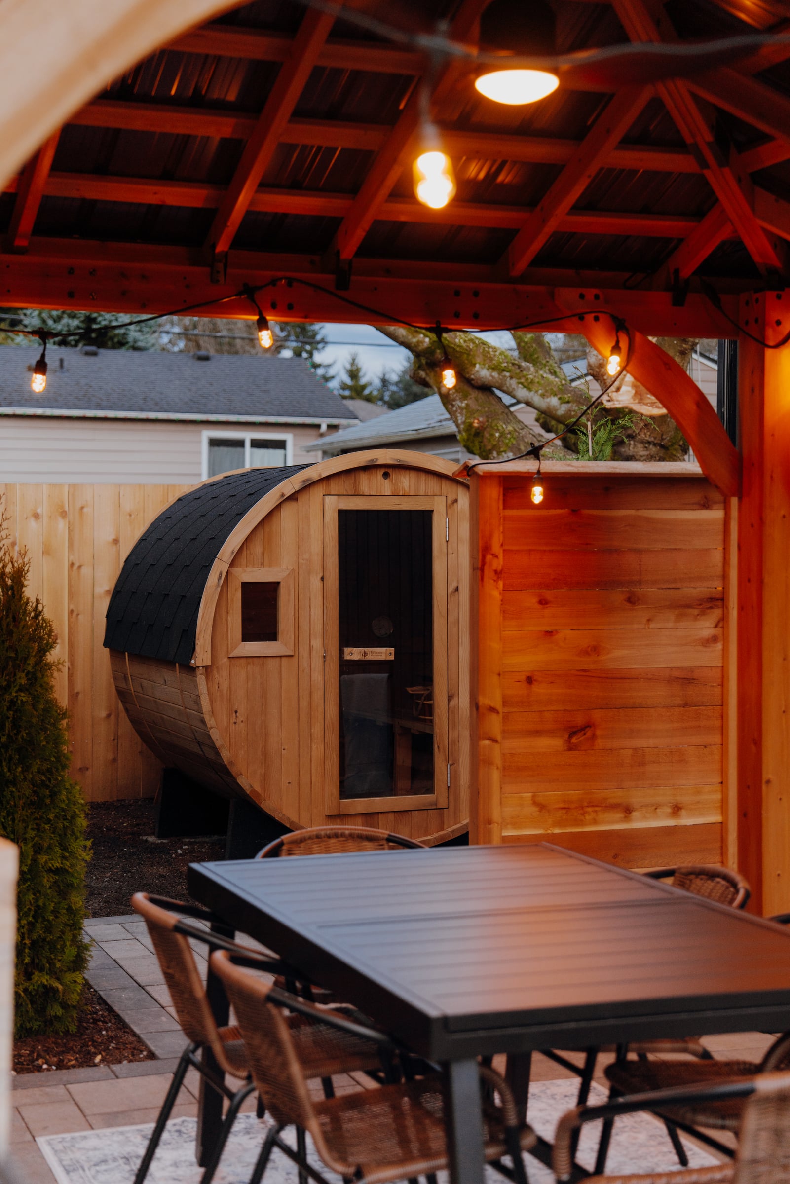Dining with sauna view