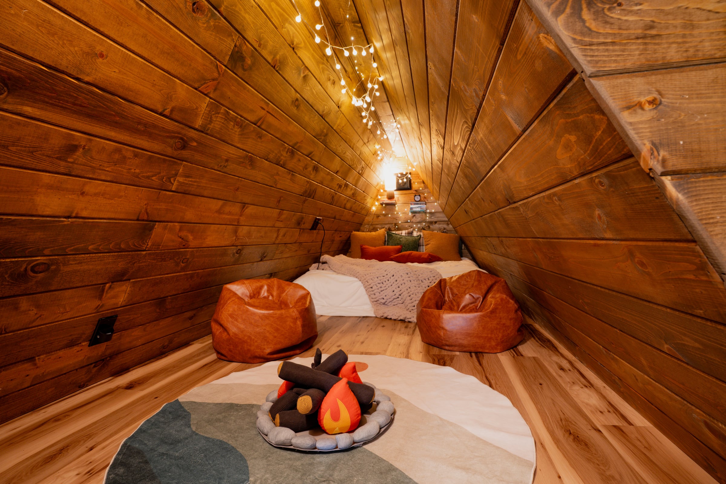 Full attic with campfire
